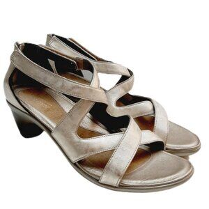 NAOT | Strappy Open Toe Low Heel Shoes Genuine Leather Metallic Champagne Sz 9